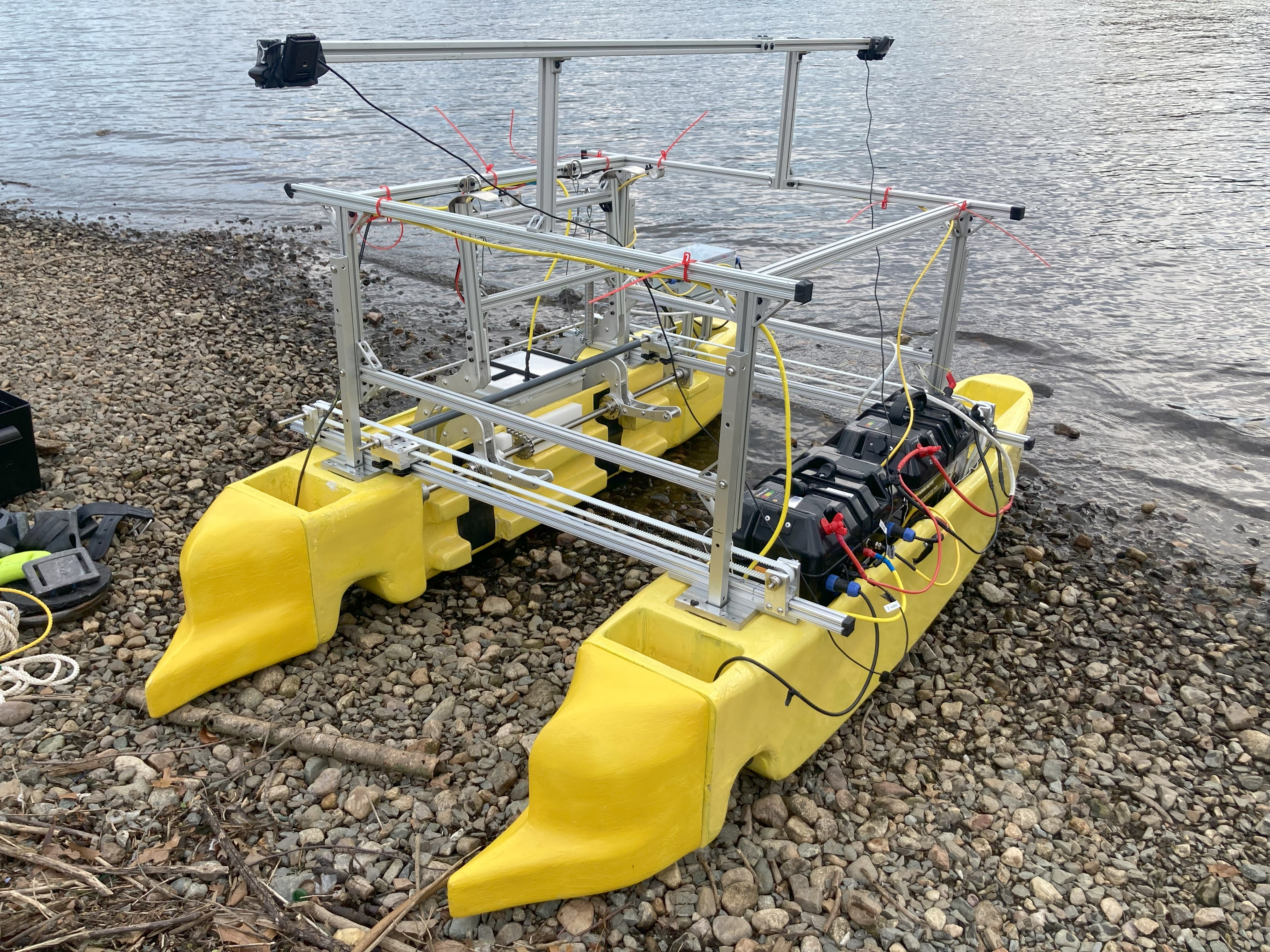 the completed vehicle sitting on the shore